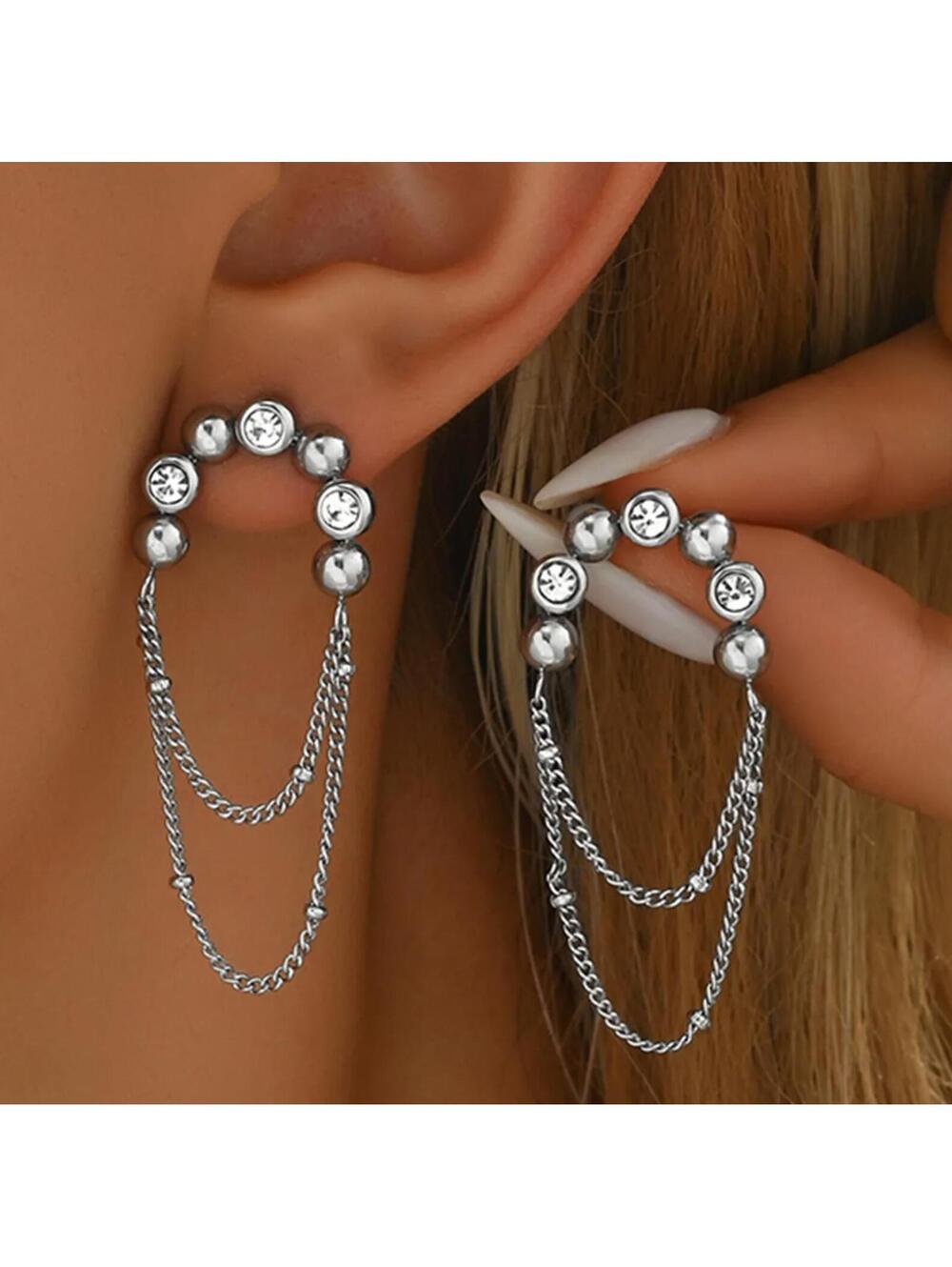 Vintage style french tassel Earrings - Silver - CZs - 2"